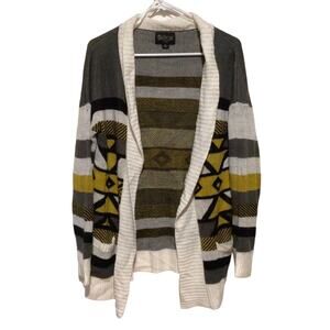 Mia Madison Missy Plus Open Front Cardigan 1X Black Yellow Gray White Sweater
